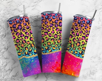 Custom Tumbler - Neon Leopard Print - Glitter Tumbler - Ombre Print - Gold Foil - Customized Tumbler - 20 oz. Tumbler - Personalized Tumbler