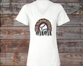 Baseball Mama Tee - Mom Shirt - Ladies Clothing - Plus Size Available - Baseball Rainbow - Rainbow Tee - Mama - Cheetah Print - Trendy