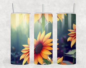 Custom Tumbler - Skinny Tumbler - 20 oz. Tumbler - Floral - Sunflower Tumbler - Nature Tumbler - Personalized Tumbler