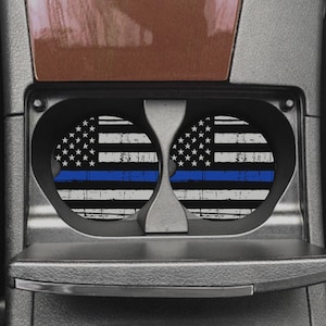 Thin Blue Line Car Cup Coaster - Custom Car Decor - Car Accessories - Police - First Responder - Back the Blue - Thin Blue Line Flag - Cup