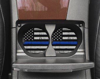 Thin Blue Line Car Cup Coaster - Custom Car Decor - Car Accessories - Police - First Responder - Back the Blue - Thin Blue Line Flag - Cup