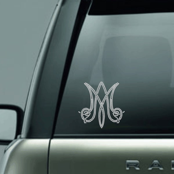 Ave Maria Car Decal - Rhinestone Decal - Auspice Maria Car Decal - Bling Decal