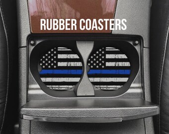 Thin Blue Line Car Cup Coaster - Rubber Car Coaster - Accessoires de voiture Police - Premier intervenant - Back the Blue - Thin Blue Line Flag