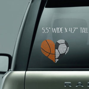 Soccer Decal - Basketball Decal - Car Decal - Basketball Bling - Rhinestone Decal - Custom Decal - Half Soccer Half Basketball - Heart Decal