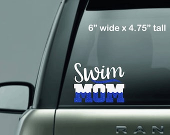 Swim Mom Car Decal - Verano - Natación - Equipo de natación - Glitter Swim Decal - Deportes - Agua - Tema de la piscina - Deportes Mamá - Pegatina de coche -Personalizado
