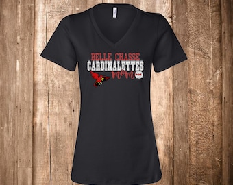 Belle Chasse Cardinalettes Mom - Dance Mom - Pom Mom - Belle Chasse High School - Glitter Shirt - Ladies Clothing - Plus Size Available