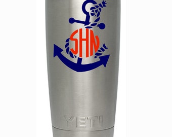 Anchor Monogram - Anchor Circle Monogram - Anchor Decal - Naval Monogram -  Circle Monogram - Anchor - Cup Sticker - Car Sticker