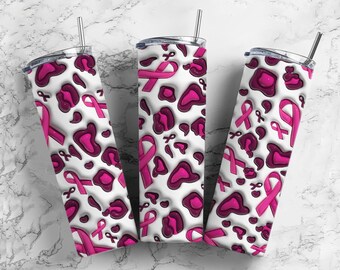 Custom Tumbler - Cancer Ribbon Tumbler - 20 oz. Tumbler - Personalized Tumbler - 30 oz. Tumbler - Leopard Print - Pink Ribbon