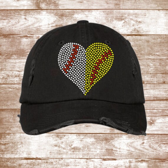 Baseball and Softball Heart - Ball Heart Bling Hat - Bling  display picture 3
