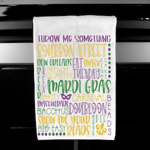 Mardi Gras Kitchen Towel -  Waffle Towel - Waffle Weave - Kitchen Accessories - Kitchen Towel - Mardi Gras Wording - Sublimation
