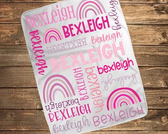 Personalized Rainbow Name Blanket - Baby Name Blanket - Swaddle Receiving Blanket - Girl's Blanket - Rainbow Baby Blanket - Modern Rainbow