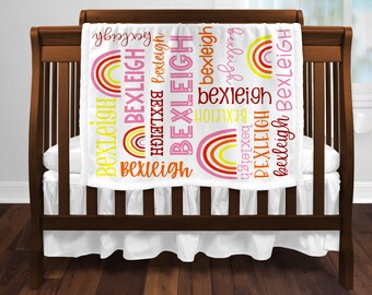 Personalized Rainbow Name Blanket - Baby Name Blanket - Swaddle Receiving Blanket - Girl's Blanket - Rainbow Baby Blanket - Modern Rainbow