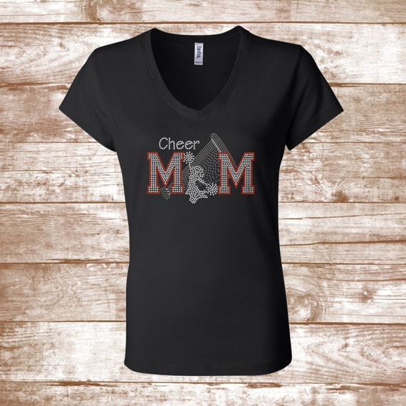 Womens Danger Cheer Mom Will Shout Loudly Rhinestone Bling V-Neck T-Shirt Womens Danger Cheer Mom Will Shout Loudly Rhinestone Bling V-Neck T-Shirt