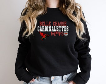 Belle Chasse Cardinalettes Mom - Dance Mom - Pom Mom - Belle Chasse High School - Glitter Shirt - Ladies Clothing - Plus Size Available