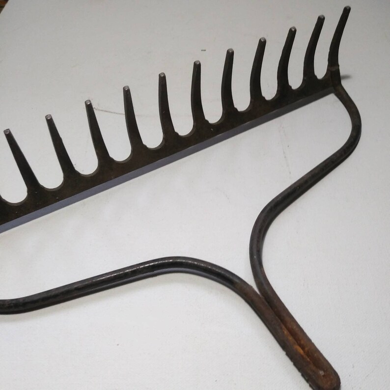 primitive farmhouse garden decor Garden Rake Rustic Iron Rake