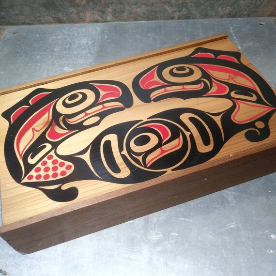 Salmon Box Haida Art Wooden Smoked Salmon Box Keepsake Trinket Etsy