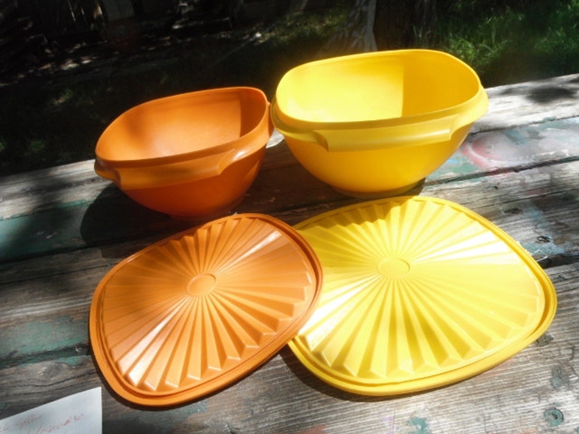 Tupperware 2 Servalier nesting Bowls with Lids Funky retro | Etsy