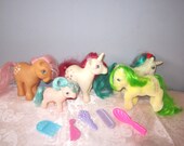MLP Vintage 1980s My Little Ponies 5 pony LOT 5 brushes/combs Moondancer Peaches Gusty Magic Star Beddy Bye Eyes Flocked Unicorns