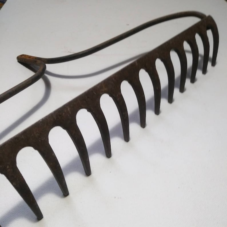 primitive farmhouse garden decor Garden Rake Rustic Iron Rake