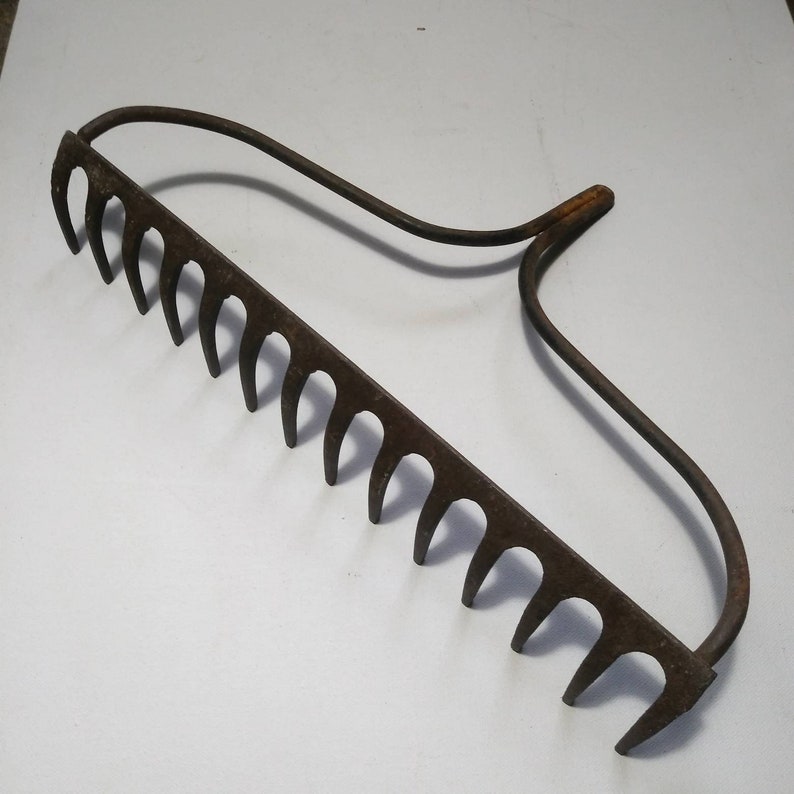 primitive farmhouse garden decor Garden Rake Rustic Iron Rake