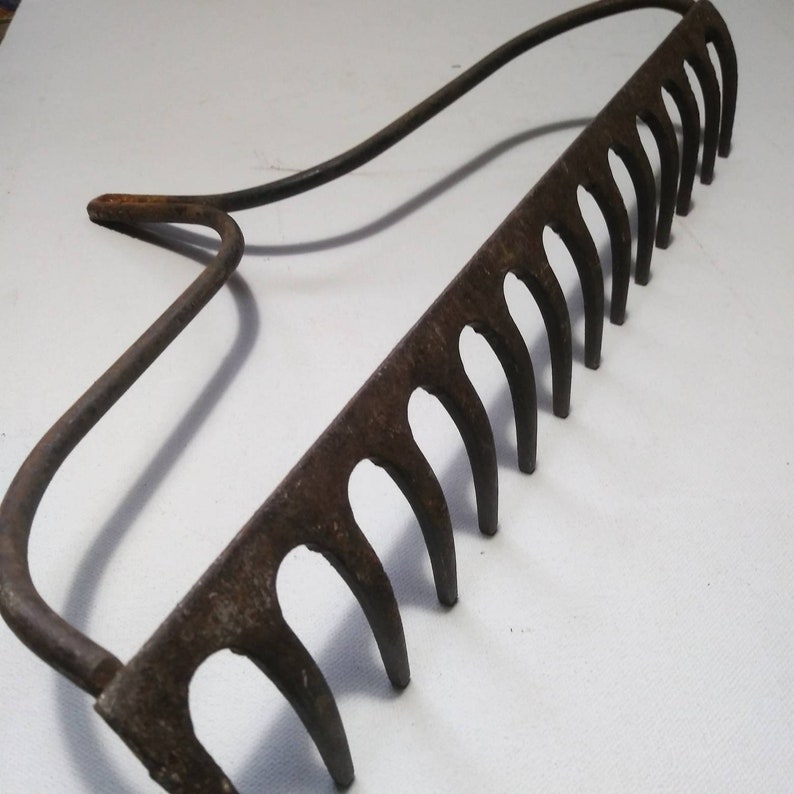 primitive farmhouse garden decor Garden Rake Rustic Iron Rake