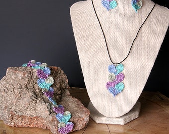 PDF Crochet Pattern File - Easy Joining Hearts Crochet Thread Jewelry Set