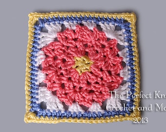 PDF Pattern File - Delicate Bouquet Crochet Block 6 Inches