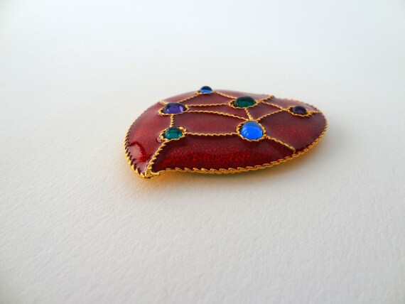 Beautiful Gold Tone and Red Foil Enamel Heart Sha… - image 2