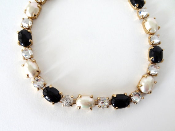 Christian Dior Jet Black Faux Pearl and Crystal C… - image 2