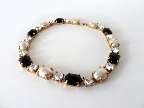 Christian Dior Jet Black Faux Pearl and Crystal C… - image 1