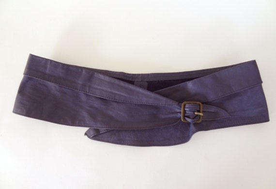 1980s Purple Leather Wide Belt - image 1