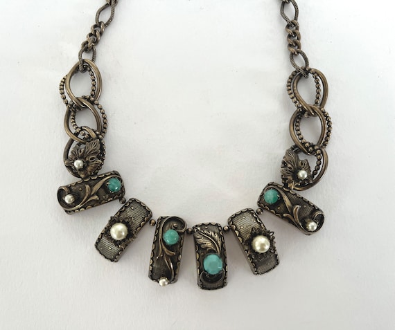 Awesome Unique Vintage Faux Turquoise, Pearl and … - image 1