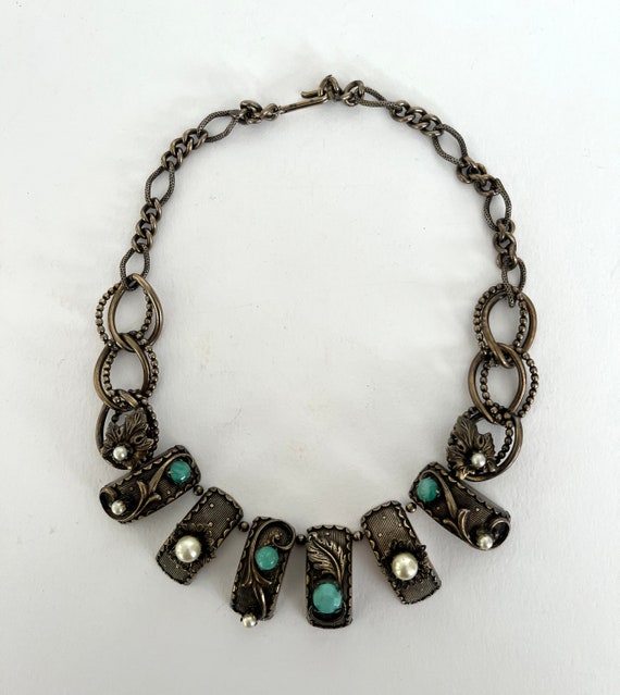 Awesome Unique Vintage Faux Turquoise, Pearl and … - image 2