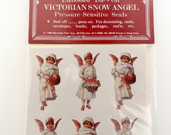 Victorian Christmas Snow Angel Embossed Stickers NOS