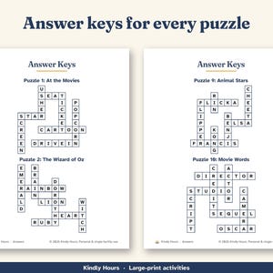 Large Print Classic Movies Crossword Puzzles for Seniors, 20 Printable Old Hollywood Crosswords, Memory Care, Assisted Living, PDF image 4