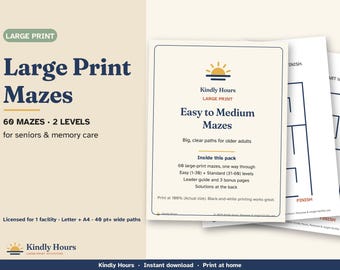 Large Print Mazes for Seniors, 60 Easy to Medium Printable Mazes