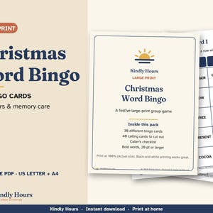 Large Print Christmas Bingo for Seniors, 30 Printable Word Bingo Cards, Holiday Party Game, Memory Care Activity, Assisted Living image 1