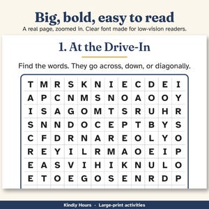 Large Print 1950s 60s Nostalgia Word Search for Seniors, 30 Printable Puzzles, Memory Care, Reminiscence Activity, Assisted Living image 2
