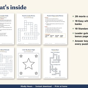 Large Print Classic Movies Crossword Puzzles for Seniors, 20 Printable Old Hollywood Crosswords, Memory Care, Assisted Living, PDF image 3