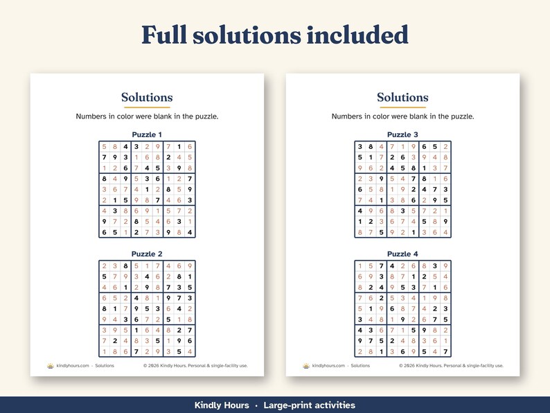 Large Print Medium Sudoku for Seniors, 50 Printable 9x9 Puzzles, One Per Page, Number Puzzles, Memory Care, Assisted Living, PDF image 4