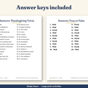 Large Print Thanksgiving Trivia for Seniors, True or False, Reminiscence Memory Cards, Printable Group Game, Memory Care, Assisted Living image 4