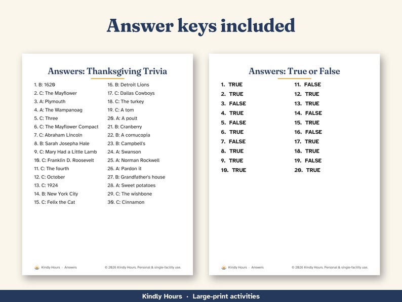 Large Print Thanksgiving Trivia for Seniors, True or False, Reminiscence Memory Cards, Printable Group Game, Memory Care, Assisted Living image 4