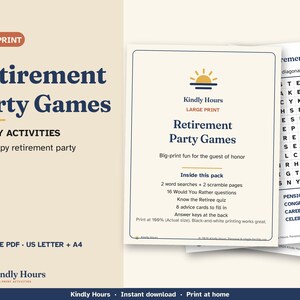Retirement Party Games Printable, Large Print Activities for the Office
