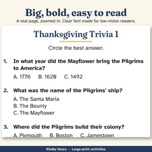Large Print Thanksgiving Trivia for Seniors, True or False, Reminiscence Memory Cards, Printable Group Game, Memory Care, Assisted Living image 2
