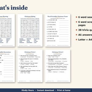 Paquete de actividades navideñas en letra grande para personas mayores: sopa de letras, crucigramas, trivias, juegos navideños imprimibles, cuidado de la memoria, PDF imagen 3