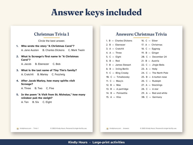 Paquete de actividades navideñas en letra grande para personas mayores: sopa de letras, crucigramas, trivias, juegos navideños imprimibles, cuidado de la memoria, PDF imagen 4
