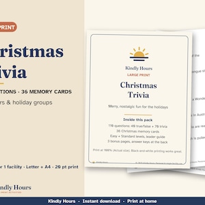 Christmas Trivia for Seniors, Large Print Printable Holiday Game