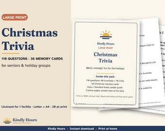 Christmas Trivia for Seniors, Large Print Printable Holiday Game