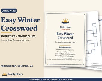 Eenvoudige winterkruiswoordpuzzels voor senioren, 10 puzzels in grote letters
