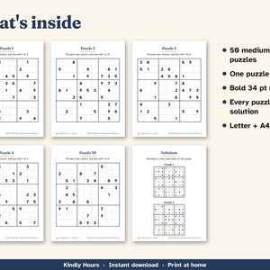 Large Print Medium Sudoku for Seniors, 50 Printable 9x9 Puzzles, One Per Page, Number Puzzles, Memory Care, Assisted Living, PDF image 3